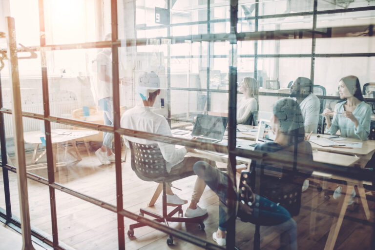 Young people work in modern office